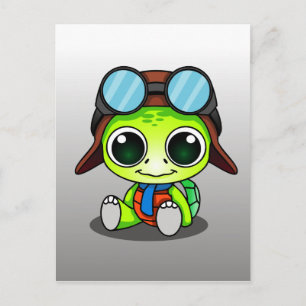 Cute Chibi Aviator Turtle Vykort