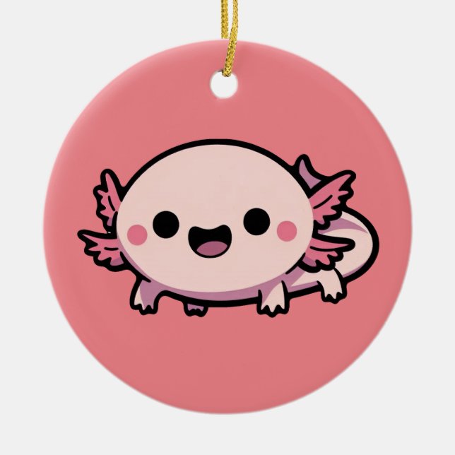 Cute Chibi Axolotl Julgransprydnad Keramik (Framsidan)