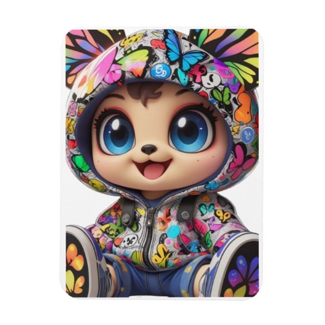 Cute Chibi Bear i Graffiti Butterfly Hoodie - Kaw Magnet (Vertikal)