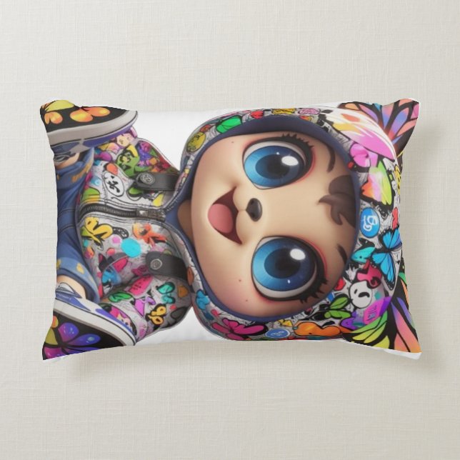 Cute Chibi Bear i Graffiti Butterfly Hoodie - Kaw Prydnadskudde (Framsidan)