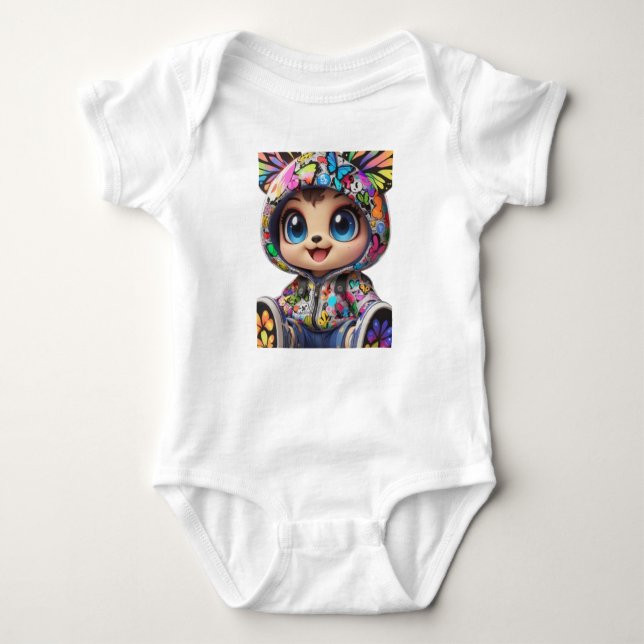 Cute Chibi Bear i Graffiti Butterfly Hoodie - Kaw T Shirt (Framsida)