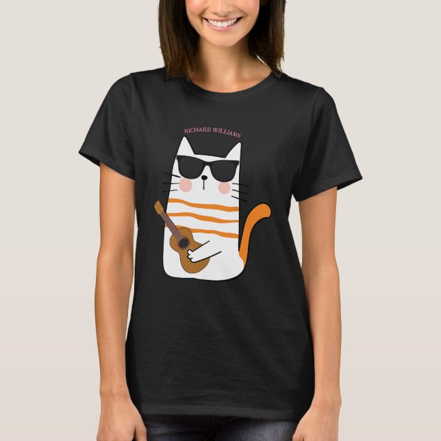 Cute Chibi Cat med Guitar Funny Gift T Shirt (Framsida)
