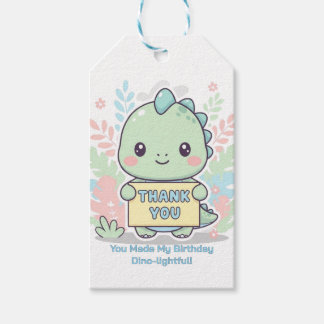 Cute Chibi Dinosaur Pastel 1st Birthday Gift Tag Presentetikett