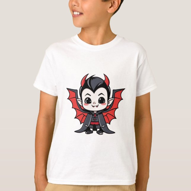 Cute Chibi Dracula - Tecknad Halloween T Shirt (Framsida)