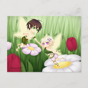 Cute Chibi Fairy Boy and Girl Vykort