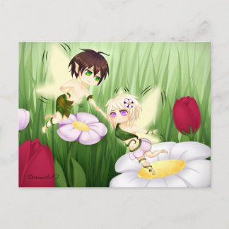 Cute Chibi Fairy Boy and Girl Vykort