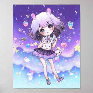 Cute chibi-flicka i kawaii pastel galaxy poster