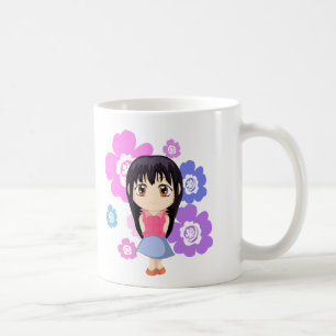 Cute Chibi Girl med Flowers Kaffemugg