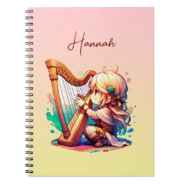 Cute Chibi Girl spelar Harp Personlig Anteckningsbok