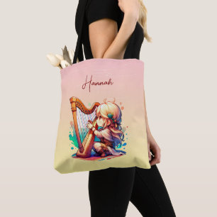 Cute Chibi Girl spelar Harp Personlig Tygkasse