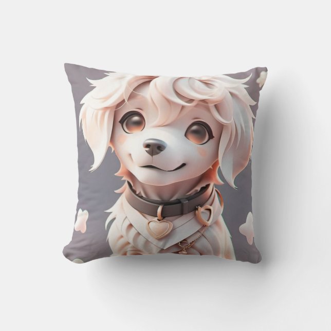Cute Chibi Golden Retriever Puppy Kudde (Framsida)