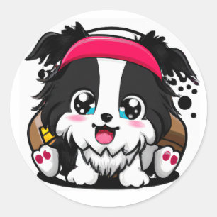 Cute Chibi Gräns Collie Puppy Runt Klistermärke
