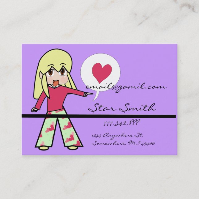 Cute Chibi Heart - Gult Hair Visitkort (Framsida)