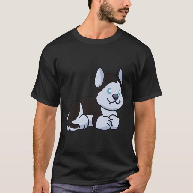 Cute Chibi Husky väntar på dig T Shirt (Framsida)