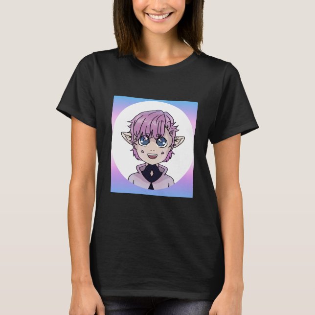 Cute Chibi Kawaii Anime Elf Character T Shirt (Framsida)