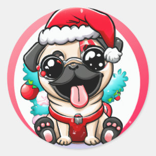 Cute Chibi Kawaii Hund Pug-julklapp Runt Klistermärke
