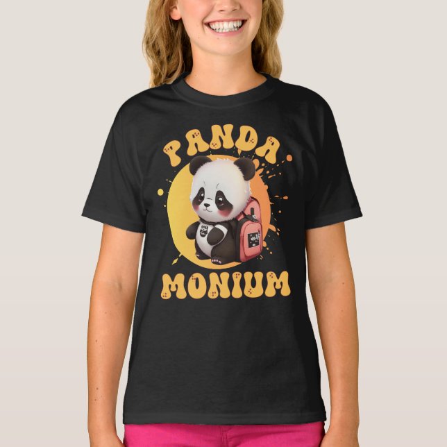 Cute Chibi Kawaii Panda Namn School Year on Back T Shirt (Framsida)
