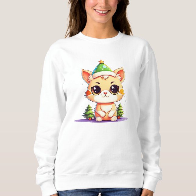 Cute Chibi Kawaii Tecknad jul Kattunge T Shirt (Framsida)