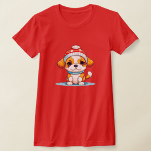 Cute Chibi Kawaii Tecknad, julpuppy Hund T Shirt