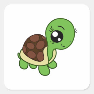 Cute Chibi Makup Turtle Girl Kawaii Fyrkantigt Klistermärke