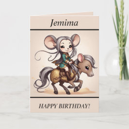 Cute Chibi Mouse-ridande födelsedagskort Helgkort