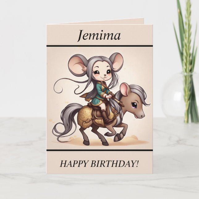 Cute Chibi Mouse-ridande födelsedagskort Helgkort (Framsida)