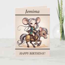 Cute Chibi Mouse-ridande födelsedagskort Helgkort