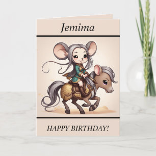 Cute Chibi Mouse-ridande födelsedagskort Helgkort
