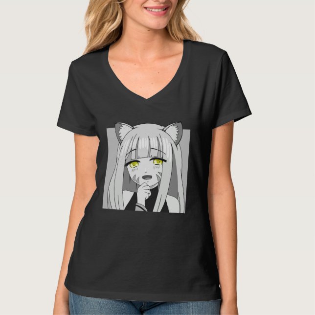 Cute Chibi Neko Girl with Smug Smile T Shirt (Framsida)