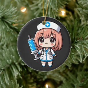 Cute Chibi Nurse - hälsovård, djur, medicin Julgransprydnad Keramik