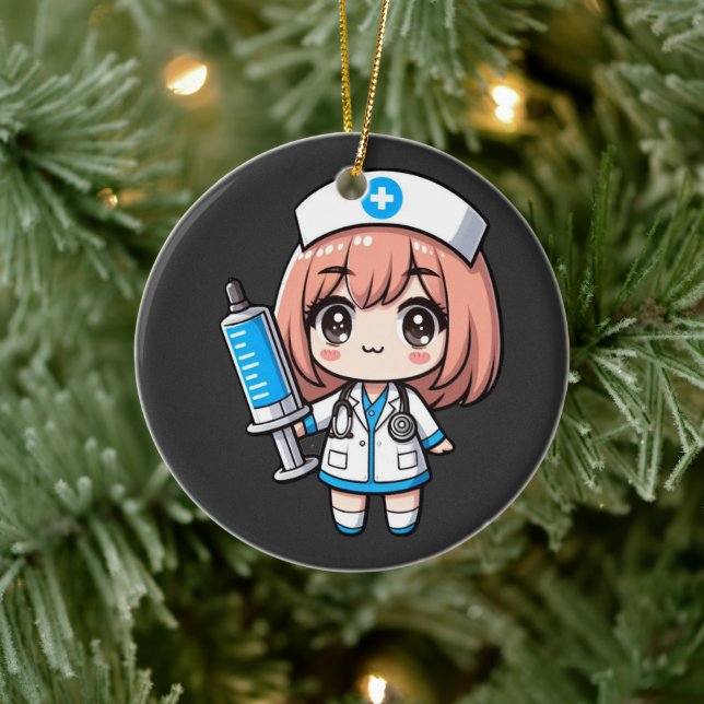 Cute Chibi Nurse - hälsovård, djur, medicin Julgransprydnad Keramik (Träd)