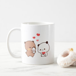Cute chibi panda björn, mjölk och mocha hjärta kär kaffemugg