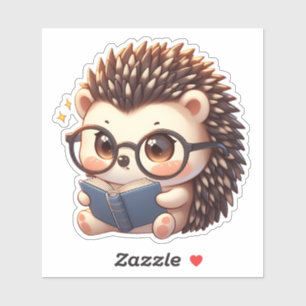 Cute Chibi Reading Hedgehog Klistermärken