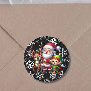 Cute Chibi Santa, Elf och Reindeer jul Runt Klistermärke