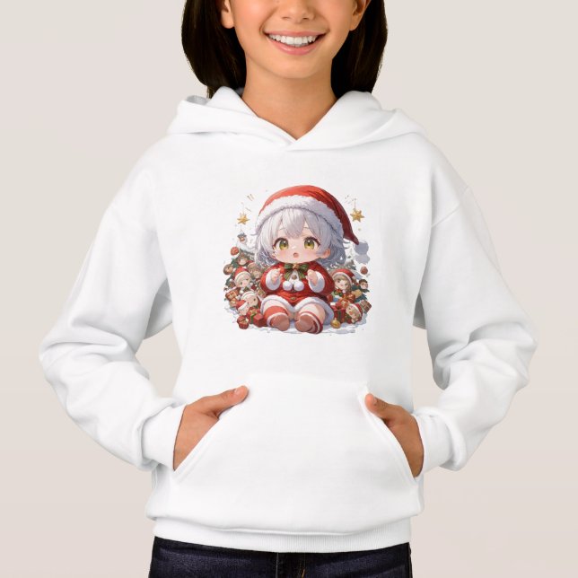 Cute Chibi Santa Girls' Christmas Pullover Hoodie T Shirt (Framsida)