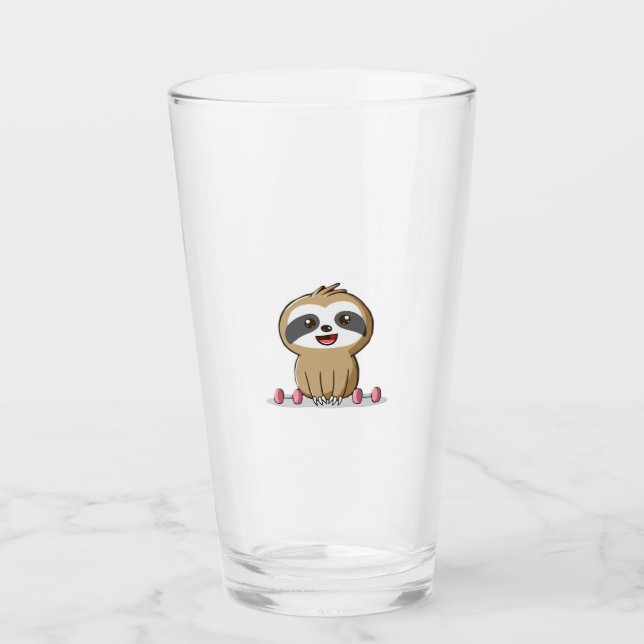Cute Chibi Sloth Workout � Funny Kawaii Gym Animal Glaskopp (Framsida)