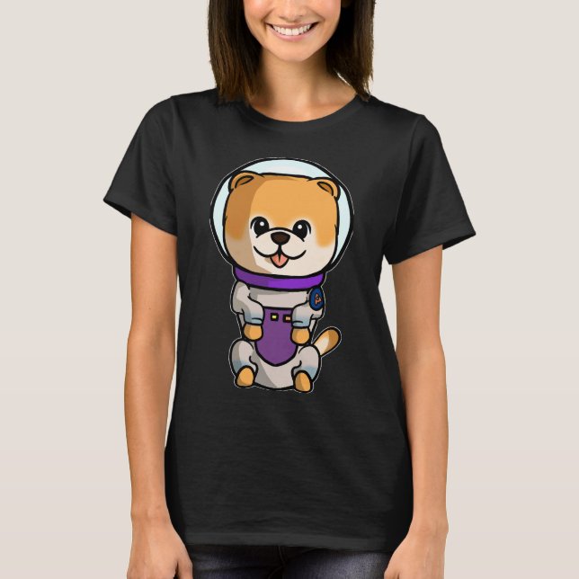Cute Chibi Space Hund Pomeranian Posy T Shirt (Framsida)