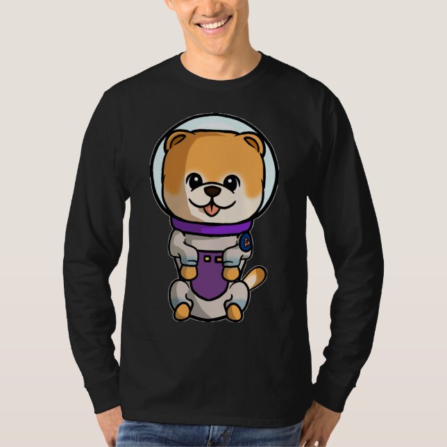 Cute Chibi Space Hund Pomeranian Posy T Shirt (Framsida)
