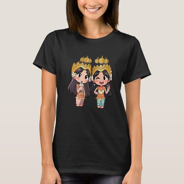 Cute Chibi Stil Kambodjanska Khmer Apsara Bff Frie T Shirt (Framsida)