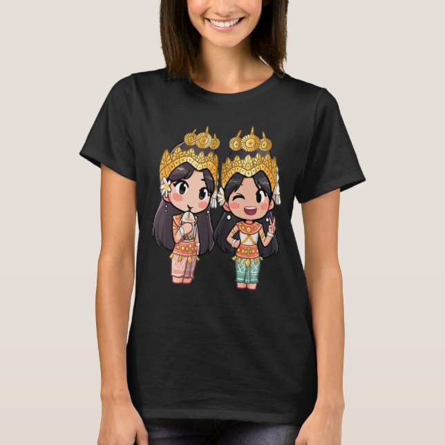 Cute Chibi Stil Kambodjanska Khmer Apsara Bff Frie T Shirt (Framsida)
