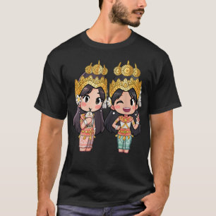 Cute Chibi Stil Kambodjanska Khmer Apsara BFF-vän T Shirt
