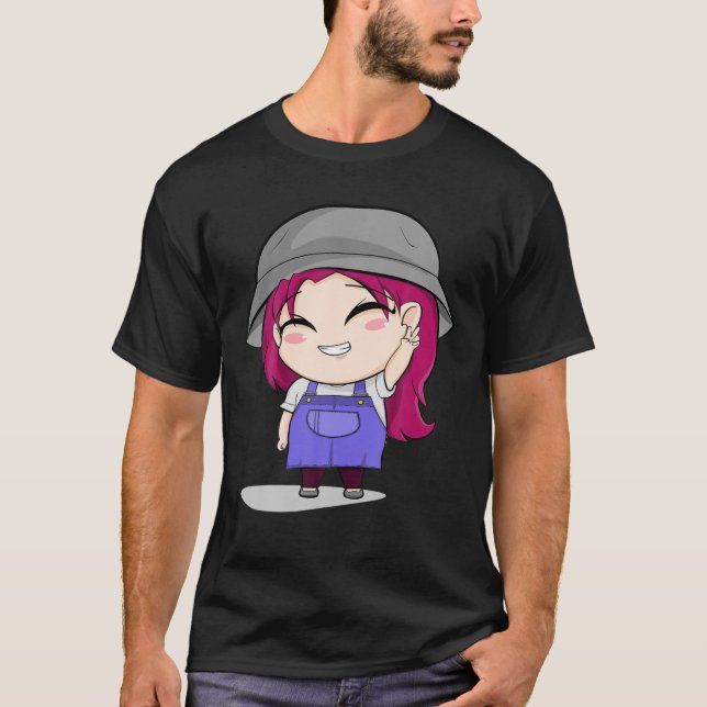 Cute Chibi Stil Kawaii Anime Girl T Shirt (Framsida)