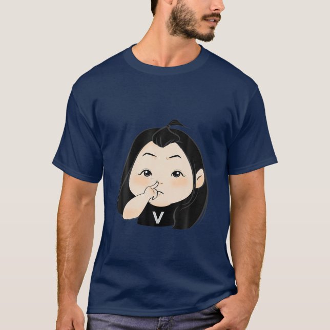 Cute Chibi Stil Kawaii Anime Girl T Shirt (Framsida)