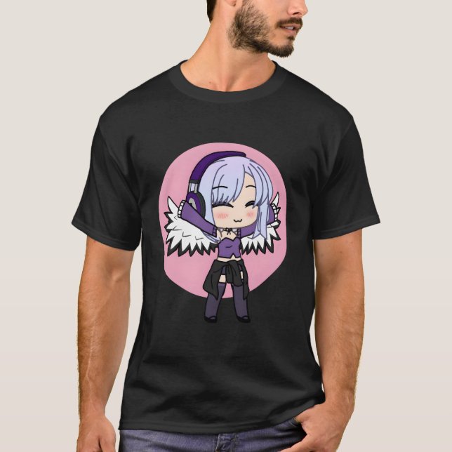 Cute Chibi Stil Kawaii Anime Girl with Vingar T Shirt (Framsida)