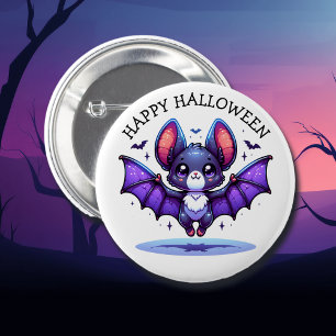 Cute Chibi Tecknad Fladdermus Halloween Knapp