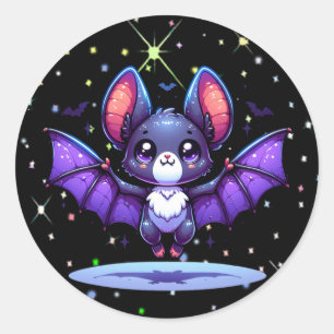 Cute Chibi Tecknad Fladdermus Halloween Runt Klistermärke