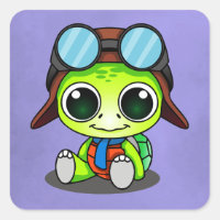 Cute Chibi Tecknad Turtle i Aviator Hat