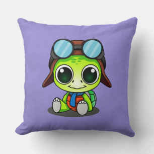 Cute Chibi Tecknad Turtle i Aviator Hat Kudde