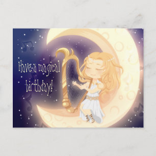 Cute Chibi-tjejen spelar harp på måne-födelsedagen Vykort