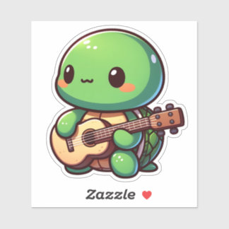 Cute Chibi Turtle Spelar Guitar Klistermärken
